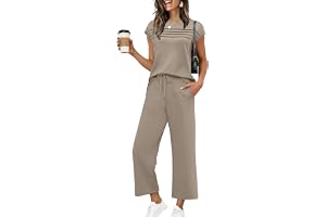 Desol tvådelad damers sommar casual set, kortärmad topp med förfining och breda culottebyxor, bekväm lounge kostym av stretch