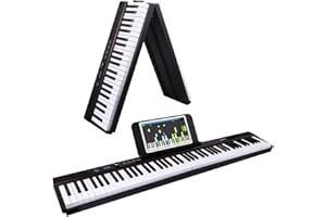 Coolmusic - Teclado de piano de 88 teclas, piano digital Bluetooth plegable con teclas iluminadas, teclado semipesado, recargable, portátil