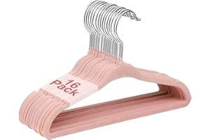 ‎WELLONG Wellong Kids Clothes Hangers, 28 cm Baby Velvet Hangers with 360° Swivel Hook, Non-Slip Hangers Velvet Space Saving Hangers for Infants and Toddlers, Pack of 16 Pink