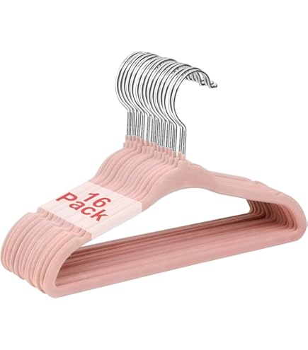 Grucce Per Bambini In Velluto - 16 Pezzi Rosa, 28cm, Antiscivolo, Ganci Girevoli, Risparmio Spazio - Foto 3