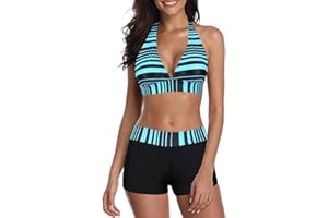 Durio Bikini Damen Bikini Set Zweiteiliger Badeanzug Bikini mit Hotpants Träger Oberteil Bikinihose