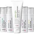 Cos-IQ Complete Kit for Fighting Hyperpigmentation, Glycolic Acid Face Cleanser 100ml, SPF 50 Sunscreen 30ml, Vitamin C-8% Serum, ABP-33% Strong Exfoliating, Niacinamide Vitamin B3-20% Serum, 30ml