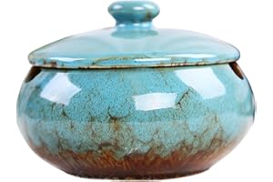 AUROBEST Posacenere Ceramica con Coperchio Antivento, Porta Cenere Sigarette per Esterni, Portacenere Fumatori, Vassoio Decorativo per Uso Interno, Esterno, Ufficio, Casa, Bar, Hotel, Giardino (Blu)