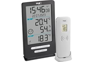 TFA Dostmann Funk Thermometer innen XENA HOME, 30.3074.10, für Außen und Innen, Raumklimaüberwachung, mit Außensensor, Max.-Min.-Werte, Temperatur, Luftfeuchtigkeit, anthrazit