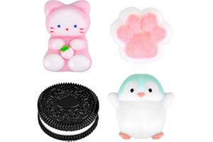 BUKBAS 4 PCS Taba Squishy, Cute Cat Paw Penguin Squishies Fidget Toys, Taba Squishies Toy, Fufu Squeeze Soft Stress Relief Sensory for Adults and Kids Christmas Birthday Gifts