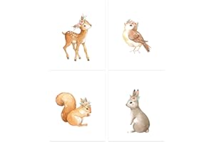 KAIRNE Set di 4 Quadri per Camera Bambini,Poster Animali del Foresta,Cartoni Animati Tela Poster e Stampe per Cameretta Neonato Cameretta Bambino e Bambina Asilo Nido Regali Decorazioni,Senza Cornici,20×25CM