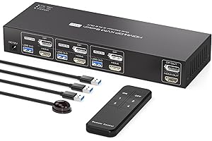 PVBCTCSID Switch KVM 3 PC 2 Monitor Displayport HDMI 4K60Hz Switch KVM 3 PC USB DP 1.4 per 3 Computer Che Condividono 2 Monitor e 4 Dispositivi USB 3.0 con Telecomando IR
