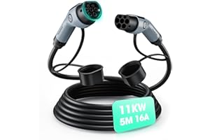 POWERBEST Typ-2-Ladekabel, 11KW 5M 16A Dreiphasiges E-Auto-Ladekabel Typ 2 auf Typ 2 Mode 3 für Elektro- und Hybridfahrzeuge – Kompatibel mit Model S/3/X/Y, e-Golf, ID.3, i3/i8