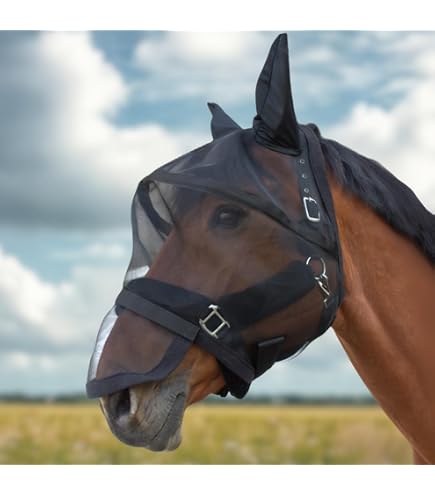 Masque Anti-Mouches Harrison Howard CareMaster Noir Cheval L - Protection UV Et Oreilles