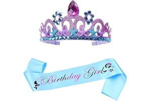 SYIJUPO Fascia per capelli con glitter e stella marina Viola,Compleanno Decorazioni Fascia Strass e glitter Satin Sash Corona Tiara,per bambini di compleanno