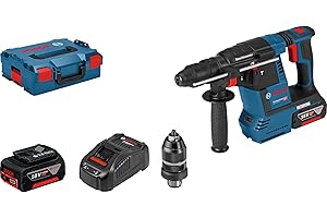Bosch Professional 18V System perforateur sans-fil GBH 18 V-26 F (avec 2 batteries 5,0Ah, chargeur rapide GAL 1880 CV, butée profondeur 210mm, chiffon, poignée auxiliaire, mandrin automatique, L-BOXX)