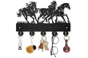 MAYJOYDIY Horse Coat Hooks Wall Mounted 30×20cm Running Horse Key Holder for Wall Wood Key Rack Hanger with 5 Alloy Hooks for Wall Art Decor Entryway Front Door Gift