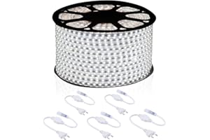 081 Store STRISCIA LED 220V BIANCO 100 METRI LUCE DA ESTERNO ED INTERNO FLESSIBILE STRIP SMD 5050 BOBINA + 5 SPINE [Classe di efficienza energetica A]