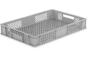 DIE BOX FABRIK Eurobox 60x40 cm in verschiedenen Höhen & Farben | Bäckerkiste, Gemüsekiste & Obstkiste stapelbar | Offene Brötchenkiste | Transportbehälter, Lagerbox (Grau, 60x40x9 cm)