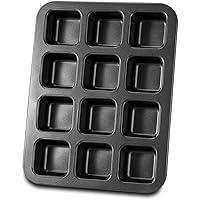 Gurlideo 12 Mini loaf Pans Square Cake Pan,Brownie Cake Pan,Non Stick Carbon Steel Baking Pan for Oven Baking,Grey