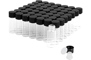 CADBIBE Trasparente Fiale di Vetro da 4 ml con Tappi a Vite e Tappi di Plastica, Flacone del Campione di Liquido Piccolo, Flacone a Prova di Perdite, 50 Pezzi