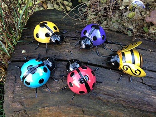 SET OF FOUR COLOURFUL LADYBIRDS AND A BEE WALL ART FOR HOME/GARDEN