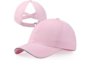 CHUANGLI Girls Criss Cross Ponytail Hat Reflective Lightweight Baseball Cap for Kids Quick Drying Mesh Sports Hat for Age 7-12