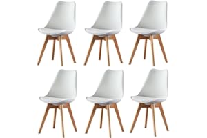 IZTOSS Sedie da sala da pranzo da 6 pezzi - Set di 6 Sedie Cucina Moderno con Gambe in Legno,Cuscino Integrato (B-Bianca-6 pezzi)