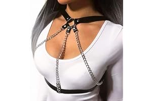 Sethain Punk Cuero Cofre Cadena Negro gótico Collar Cadenas Tiras Aprovechar Sostén Cadenas Ajustable Club nocturno Joyería Corporal Clubwear para mujeres y niñas