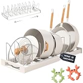 ELISPACES Organizador de Sartenes y Ollas Extensible con 10 Separadores | 2 Clips de Silicona Antiderrame - Soporte de Esp&aacute;tu