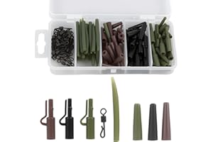 Jecdfs Kit de Accesorios para Pesca de Carpa, 120 Piezas, Clips de Seguridad, Mangas Antienredos, Tubos de Goma, Clips de Cambio Rápido - para Pescadores Profesionales y Aficionados