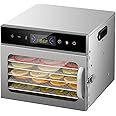 Zertylre Food Dehydrator Machine for Jerky, Fruit, Meat, Beef, Herbs, 6Tray Full Stainless Steel Dehydrator Machine, LED Display, Adjustable Timer, Temperature Control, Overheat Protection