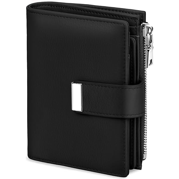 Faneam Damesportemonnee, RFID-blokkering, kleine portemonnees voor vrouwen, lederen compacte bi-fold portemonnee, creditcardportemonnees met ritsvak, ID-venster, 12 kaartsleuven, Flaxen Grijs, Modern