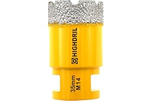 HIGHDRIL Broca de diamante - 35mm con rosca M14 Taladrado en seco para azulejos de porcelana Cerámica Granito Mármol Piedra Mampostería Ladrillo para amoladoras angulares