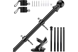 SAFFORY Flag Pole - 1.8m/6FT Wall Mounted Flag Pole Kit with Adjustable Stainless Steel Mounting Bracket for Outside House Garden Yard Outdoor Fence(No flag)