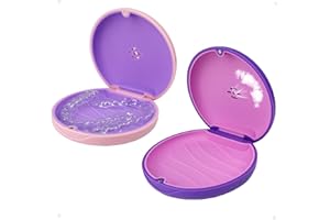 Maoerdental 2 Pack Retainer Case,Aligner Case with Vent Holes, Compatible with Invisalign, Mouth Guard Cases，Portable Slim Travel Cute Orthodontic Retainer Box (Pink Purple)