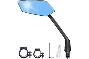 ROTOPATA 2024 New Handlebar Bike Mirror, Safe Crystal UHD Glass Rearview Mirror, Adjustable Rotatable Bicycle Mirror, Easy Installation Bike Accessories for Ebike Scooter Snowbike (Anti-glare Blue Left)