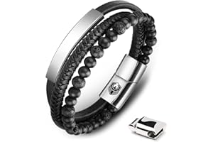 SHIEAGLELD Bracelet Homme Cuir, Bracelets perle Homme, bracelet homme acier, Magnetique Boucle en Acier Inoxydable et Boîte à Bijoux, Bracelet Exclusive pour l'idée de Cadeaux pour Hommes