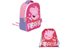 REQUETEGUAY Mochila Peppa Pig para Guardería Niñas (28 cms) + Bolsa Peppa Pig para Merienda | Pack Escolar Guardería Peppa Pig