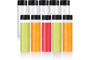 YBCPACK Lot de 10 bouteilles vides en plastique PET transparent avec couvercles noirs, idéales pour jus, lait, boissons faites maison (500 ml)