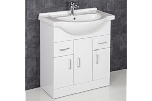 MAJEN 750mm Bathroom Vanity Unit & Basin Sink Tap + Waste Floorstanding Gloss White