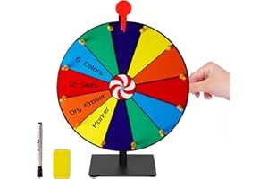uyoyous 12 Inch Heavy Duty Spinning Prize Wheel 12 Slots Tabletop Roulette Spinner with Dry Erase Markers and Eraser for Carnival, Trade Show, Spinning Game Party Pub
