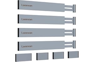 Lannvan Przegrody do szuflad, regulowane, 4-częściowy zestaw rozdzielaczy szuflad z naturalnego bambusa – sprężyny, system oddzielania szuflad, do kuchni, komody, ubrań, łazienki, 34-43,5 cm, szare