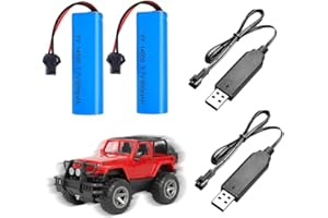 NAVESO 2 Pcs 3.7V 800mah Li-Ion Battery, 14500 3.7V Rechargeable Batteries for RC, Rechargeable Lithium Batteries with 2 USB Charger SM-2P Plug Connector, Replacement Battery for RC Tanks Robots