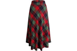 ARTYKEY Damen Lang Rock Elegant Maxi Winterrock Plaid Warm Wollrock Hohe Taille Karierter röcke Herbst Elastische Taille Vintage A Linie Casual Midi Faltenrock