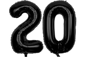 Elizakumi Schwarz Nummer 20 Ballon Luftballon Zahl 20th Ballon Zahl Für Männer Mädchen, Geburtstag Helium Folienballon Zahlenballon 20 Schwarz / 40 Zoll