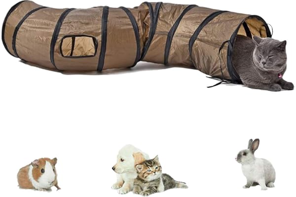 Labyrinthe à 5 tunnels interactif, pliable et léger en tissu froissé avec pompon et cloches pour chats, petits lapins, chatons, chiots, furets ou cochons d’Inde