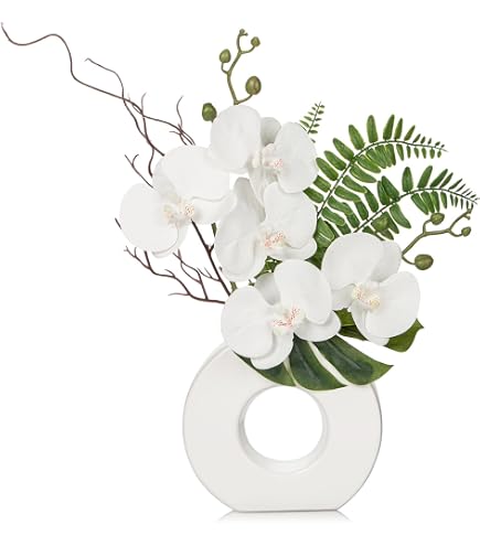 Orchidée Artificielle Phalaenopsis En Pot 30cm - Blanche & Rose - Toucher Réaliste - Décoration Intérieur Sans Entretien - Idée Cadeau