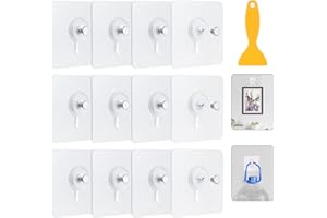 COKEESUN Adhesive Picture Hooks, Transparent Waterproof Picture Hanging No Nail, Heavy Duty Picture Hangers with Scraper for Pictures, Frames and Wall décor, Max 5kg (12)
