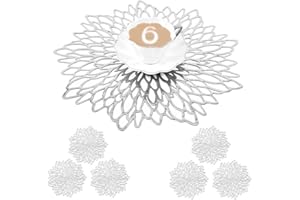 Mangata Silver Placemats and Coaster Sets of 6, Round Table Placemats for Christmas, Wedding, Dinner Parties, Restaurant, Hotel, 38cm, 15.5inches