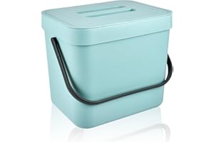 Akamino 1.8 Gallon Food Waste Bins, 7L Compost Bin with Lid Handle for Kitchen Cabinet Door, Wall Mounted Plastic Compost Caddy for Food Waste Recycling, Sealed Food Waste Bucket for Home Office