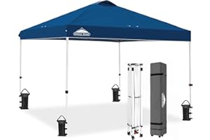 EAGLE PEAK Tonnelle de Jardin Pliable 3x3m Pop-up Gazebo Tente Pliante Pavillon，avec Sac de Transportable à Roulette pour Camping, Plage, Jardin, Bleu Profond