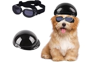 HACRAHO Set Casco per Animali e Occhiali da Sole, 2 Pezzi, Colore Nero, Casco per Moto e Cane Cappuccio di Sicurezza per Animali Domestici con Elastico per Cani di Piccola Taglia
