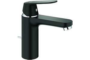 GROHE Eurosmart Cosmopolitan | Bathroom Single-Lever Basin Mixer | A Water-Saving tap with Medium high spout and pop-up Waste Set | Midnight Black | 23325KW0