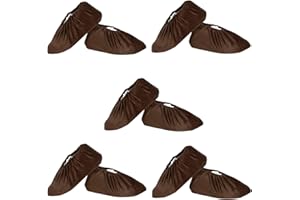 Zimohe 5 Paare Premium Mehrweg Überziehschuhe 60g je Überzieher - Flanell Schuh Bedeckung mit Antirutsch-Sohle - Mehrweg-Schuh extra stark und Staubdichte - Waschbar (L, Braun)